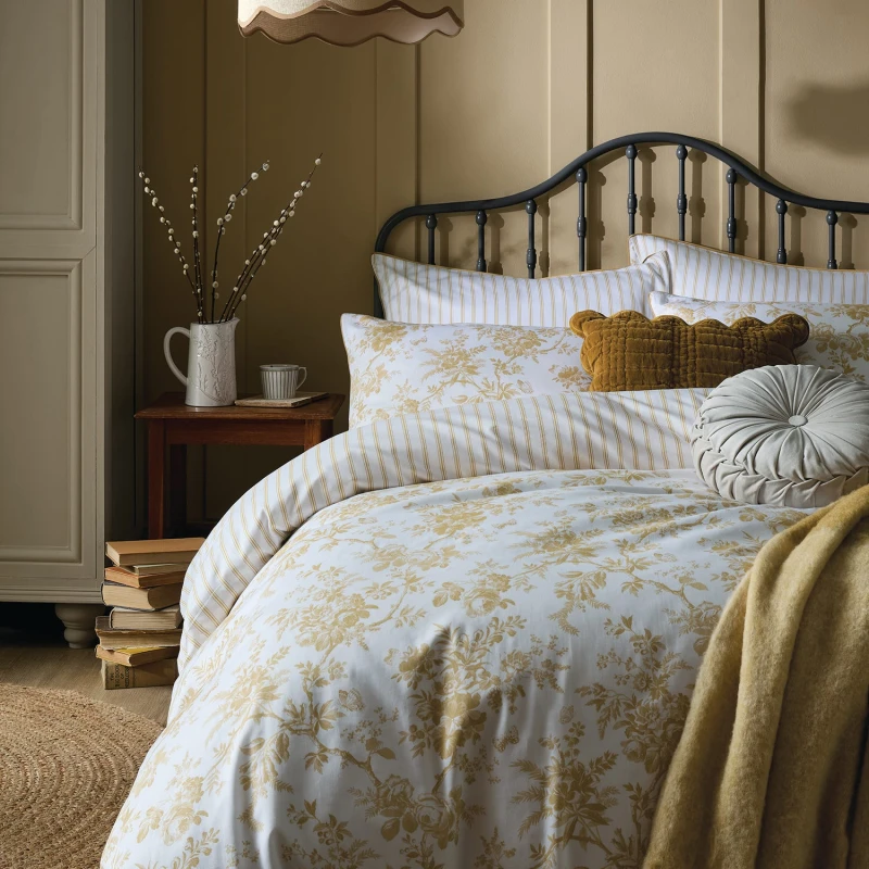 Image of Laura Ashley Walled Garden Duvet Set, Single, Ochre Yellow