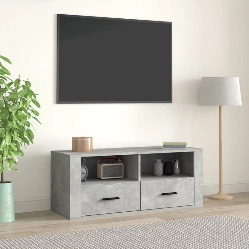 Image of Vidaxl TV Cabinet Concrete Grey 100X35X40 Cm Engineered Wood, Grey 816812