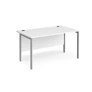 image of Rectangular Straight Desk White Wood H-Frame Legs Silver Maestro 25 1400 x 800 x 725mm