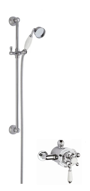 Image of Balterley Traditional Dual Exposed Valve Slide Rail Shower Set Chrome White Silver unisex