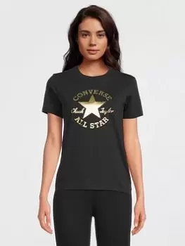 image of Converse Metallic Chuck Taylor Patch Classic Fit Tee - Black, Size XS, Women