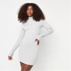 Missguided Recycled Rib High Neck Knit Mini Dress - Grey