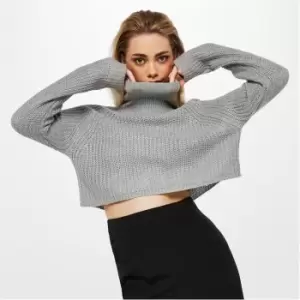 image of Missguided Petite Roll Neck Crop Jumper - Grey