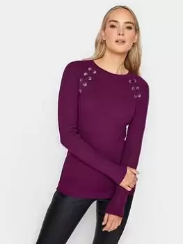 image of Long Tall Sally Plum Eyelet Jumper, Purple, Size 14-16, Women