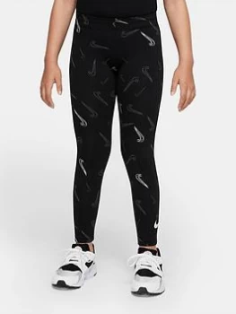 Image of Nike Older Girls NSW Favourite All Over Print Tights - Black, Size XL=13-15 Years, Women