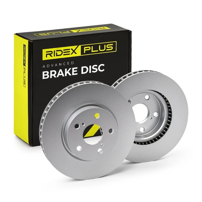 Image of RIDEX PLUS 82B0470P Brake disc Front Axle, Vented, Grey Cast Iron, Coated, High-carbon, without bolts/screws Grey Cast Iron Brake Disc (82)