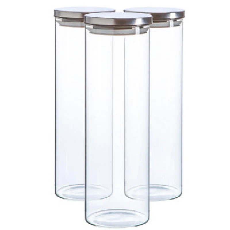Image of Argon Tableware Glass Storage Jars - Silver Lid - 2 Litre - Modern Round Scandi Organisation Container Glass Jar - Set Of 3