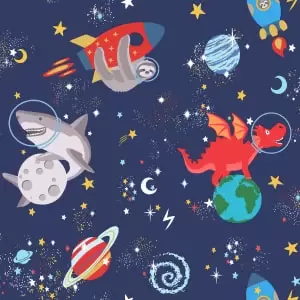 image of Holden Decor Space Animals Navy Wallpaper - 10.05m x 53cm