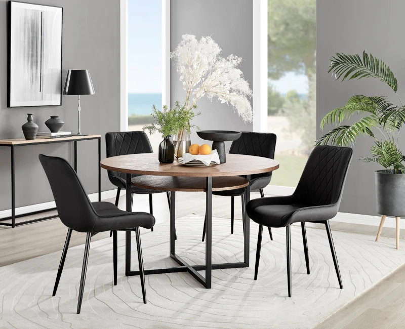 Image of FurnitureboxUK FurnitureboxUK Adley Brown Wood Storage Dining Table & 4 Pesaro Black Leg Chairs Black One Size Unisex 5056657127381