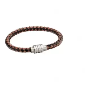 Image of Fred Bennett Leather Woven Brown Hexagon Clasp Bracelet B5123