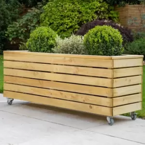 image of 3a 11 x 1a 4 Forest Linear Long Wooden Garden Planter with Wheels (1.2m x 0.4m)