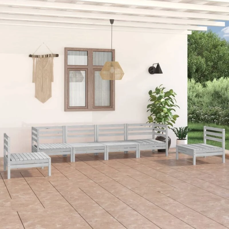 Image of VIDAXL 6 Piece Garden Lounge Set White Solid Pinewood Vidaxl 8720286684252