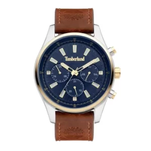 Timberland Brown Leather Strap Watch with Navy Multi Dial