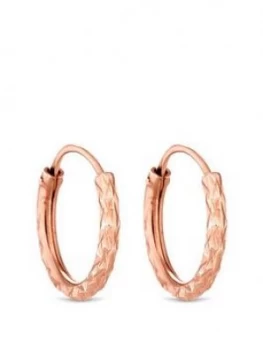 image of Simply Silver 14Ct Rose Gold Plated Sterling Silver Mini Diamond Cut Hoop Earrings