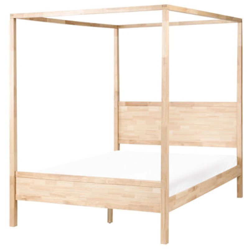 Image of Beliani Four Poster Bed Wood Hauterives 160 X 200 Cm (Eu King Size) Light Brown