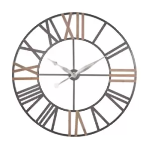 image of Olivia's Antique Grey Metal and Wood Round Wall Clock