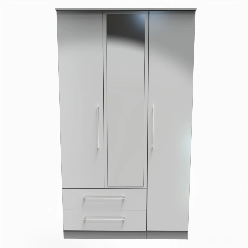 Image of Chester Triple Mirror Wardrobe With 2 Drawers In Uniform Grey & Dusk Grey (Ready Assembled)