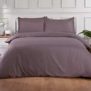 image of Brentfords Satin Stripe Quilt Super King Duvet Cover With Pillowcase Set Mauve