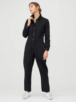 image of WHISTLES Gabby Denim Jumpsuit - Washed Black, Washed Black, Size 10, Women