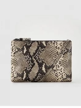 Image of Ted Baker Jamelia Exotic Double Zipped Leather Cross Body Bag - Snake Print, Black, Women