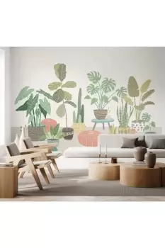 image of Houseplants Pots Blue Matt Smooth Paste the Wall Mural 300cm wide x 240cm high