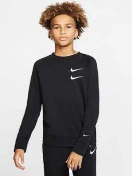 Image of Nike NSW Older Boys Swoosh Crew Neck Sweater - Black, Size XS, 6-8 Years