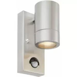 Image of Outdoor IP44 Wall Downlight with PIR Sensor - 7W GU10 LED - Brushed Steel