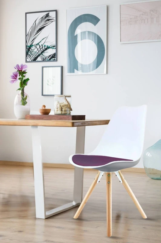 Image of Fusion Living Soho Plastic Dining Chair With Pyramid Light Wood Legs White & Purple, Purple FL2428