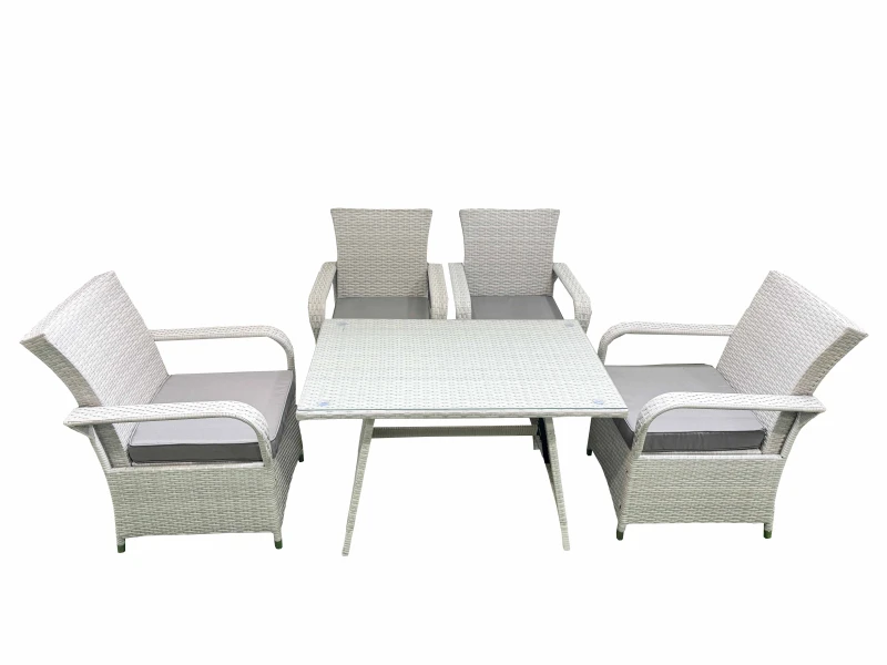 Image of Fimous Outdoor Rattan Garden Furniture Set Patio 4 Chairs Plus Rectangular Dining Table Sets Light Grey Mixed Light Grey Unisex
