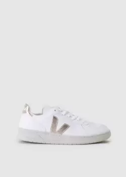 Image of Veja Womens V-10 Leather Trainers In Extra White Platine