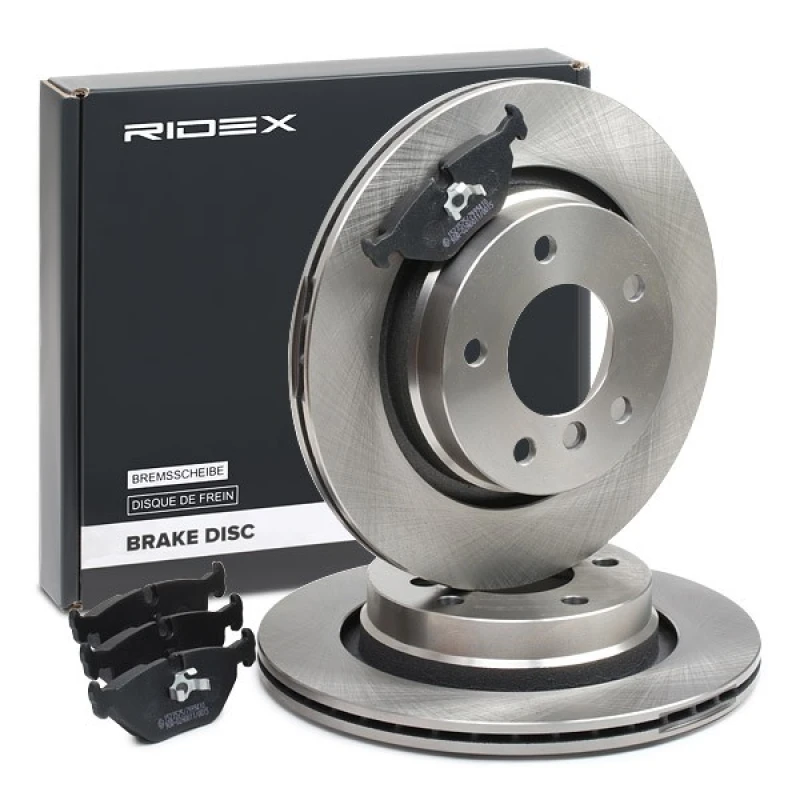 Image of RIDEX 3405B1544 Brake disc and pads set Rear Axle, Brake Disc Type: Vented, excl. wear warning contact Brake Set,disc brakes (3405)