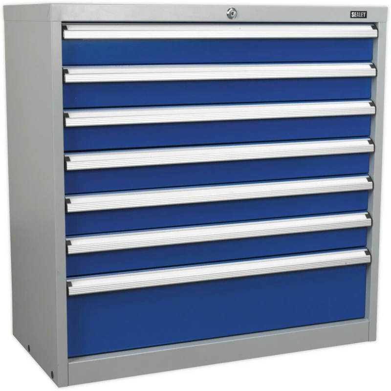 Image of Loops 7 Drawer Industrial Cabinet - 900 x 450 x 900mm - Heavy Duty BB Drawer Slides Multi