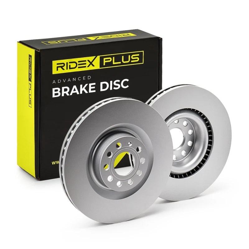 Image of RIDEX PLUS 82B0210P Brake disc Front Axle, Vented, Grey Cast Iron, Coated, High-carbon, with bolts/screws Grey Cast Iron Brake Disc (82)