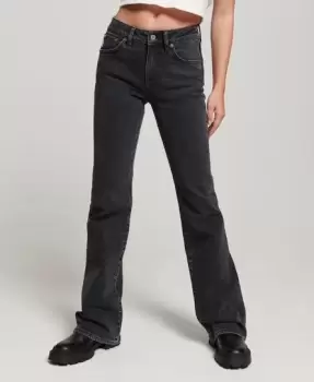 Image of Superdry Womens Mid Rise Slim Flare Jeans Black / Walcott Black Stone - Size: 26/30