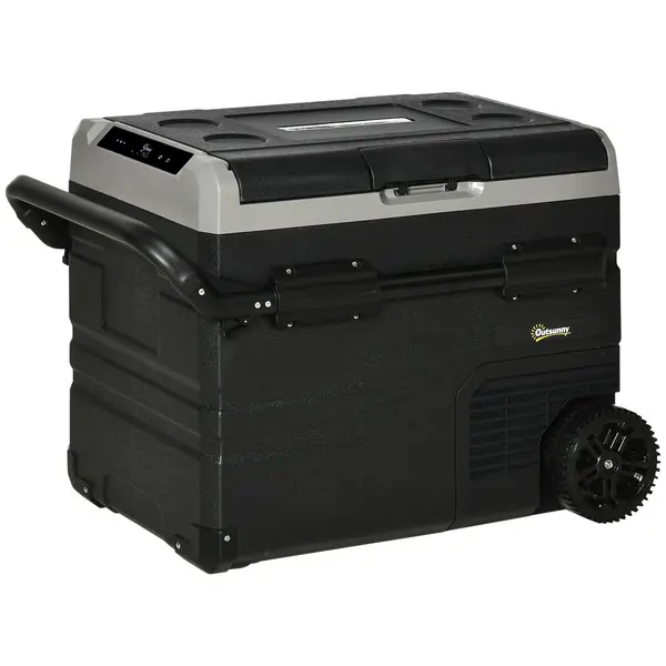 Image of Outsunny 50L Car Refrigerator, Portable Compressor Cooler Box, Fridge Freezer w/ Inner LED Light & Foldable Handles, 12/24V DC and 110-240V AC