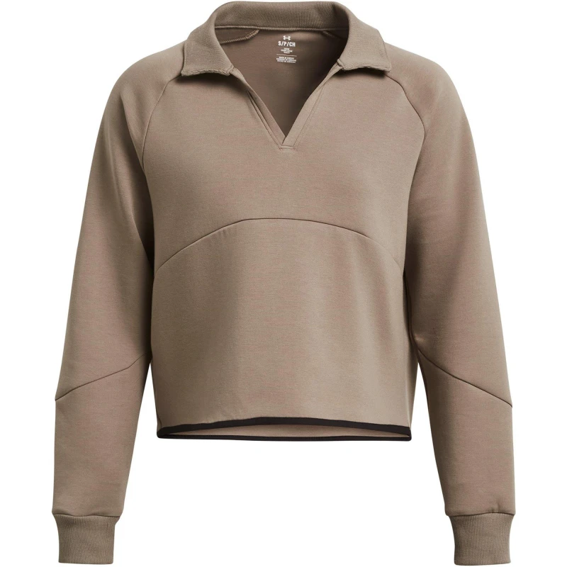 Image of Under Armour Womens Unstop Rugby Cropped Crew Sweatshirt Brown female 8 (XS)