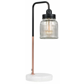 Image of Industrial Copper Table Lamp Light White Marble Base Shades - Ribbed Jar