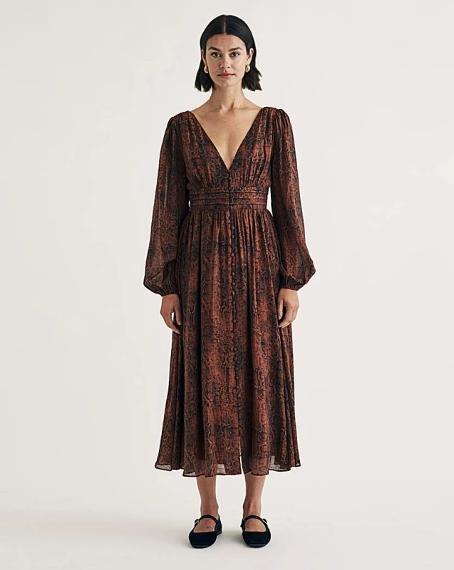 Image of Nobody's Child Nobody's Child Aine Midi Snake Dress Multi - Nobody's Child - Size: 8 Multi Female 8 CK99209