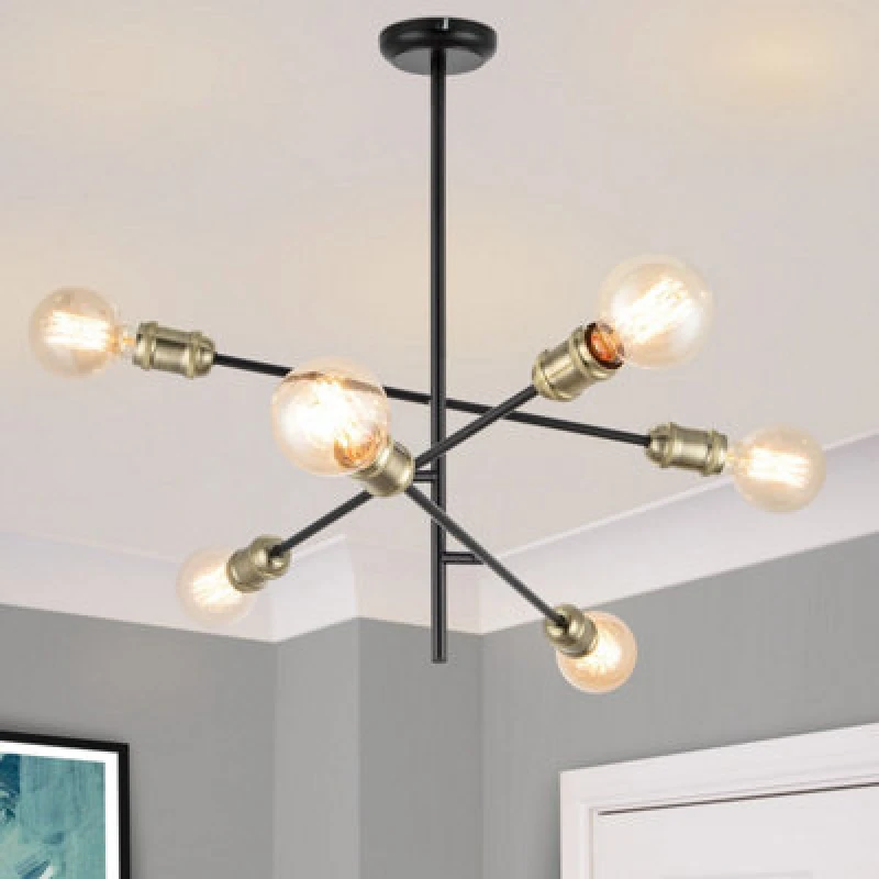 Image of Cosylyte Charlton 6 Light Adjustable Arm Industrial Ceiling Light - Matt Black