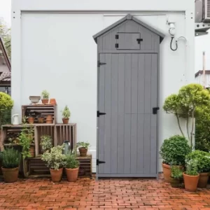 Image of Alfresco Wooden Outdoor Beach Hut Garden Tool Storage Shed, Grey
