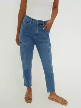Image of Dorothy Perkins Cargo Mom Jeans - Mid Wash, Blue, Size 16, Women