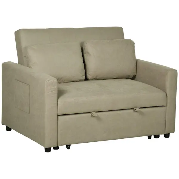 Image of HOMCOM 2 Seater Sofa Bed Convertible Bed Settee With Cushions Pockets Brown
