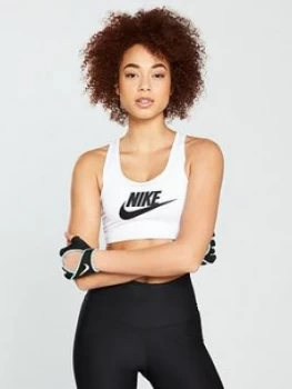 image of Nike Training Medium Control Swoosh Futura Bra White Black Size S Women