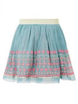 image of Monsoon Girls Disco Embroidered Skirt - Teal