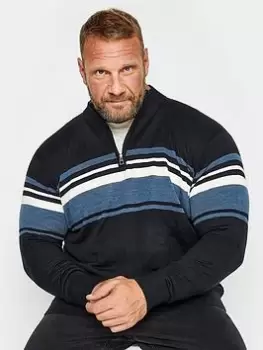 Image of BadRhino Fine Gauge Quarter Zip Stripe Jumper - Blue Size 5-6Xl, Men