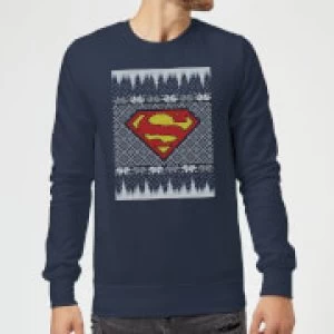 Image of DC Superman Knit Christmas Sweatshirt - Navy - XXL
