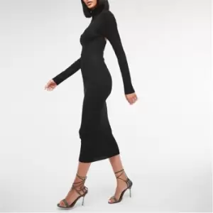 image of Missguided Roll Neck Open Back Rib Knit Midaxi Dress - Black