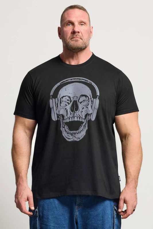 Image of BadRhino Mens Skull & Headphone Graphic T-Shirt in Black Size: XL Black Male XL