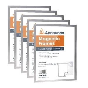 image of Announce Magnetic Frame A3 Silver Pack of 5 AA01844