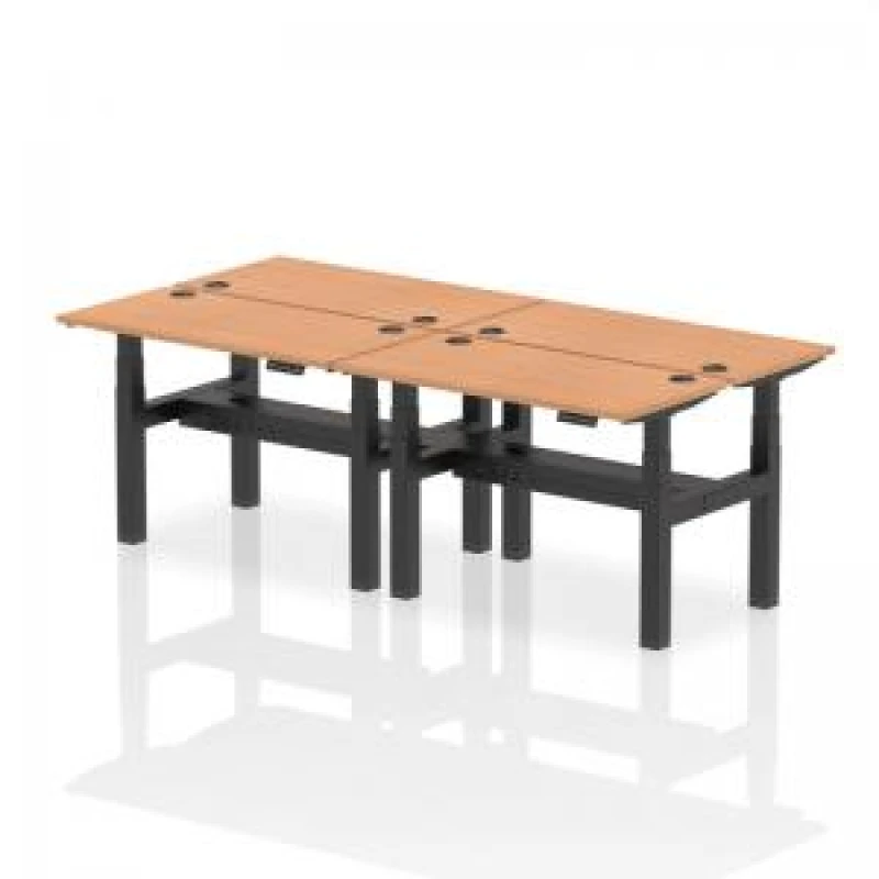 Image of AIR Dynamic Air Back-to-Back W1200 x D600mm Height Adjustable Sit Stand 4 Person Bench Desk With Cable Ports Oak Finish Black Frame - HA01584 HA01584